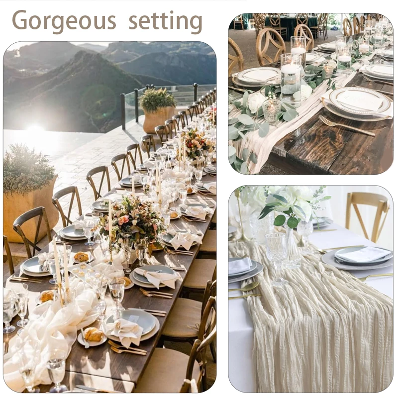 90x400CM Semi-Sheer Gauze Table Runner For Wedding Reception Sheer Bridal Shower Birthday Party banquet Xmas Table Decoration 4