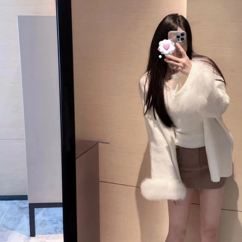 الثقيلة الماس الخامس الرقبة مثير سليم صالح محبوك سترة الخريف الشتاء طويلة الأكمام سترة معطف المرأة 2025 جديد قطعتين مجموعات