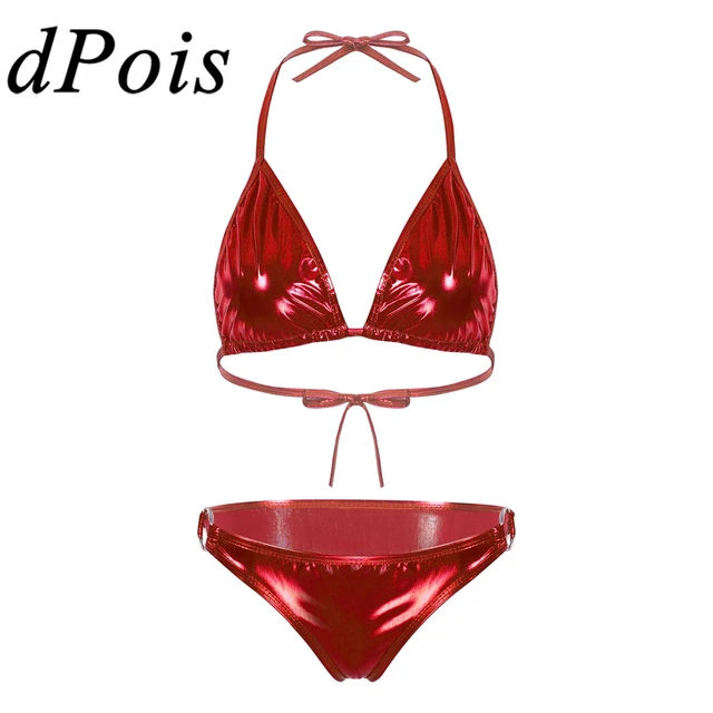 DPOIS Womens Shiny Faux Leather Bra Wetlook No Padded Bralette