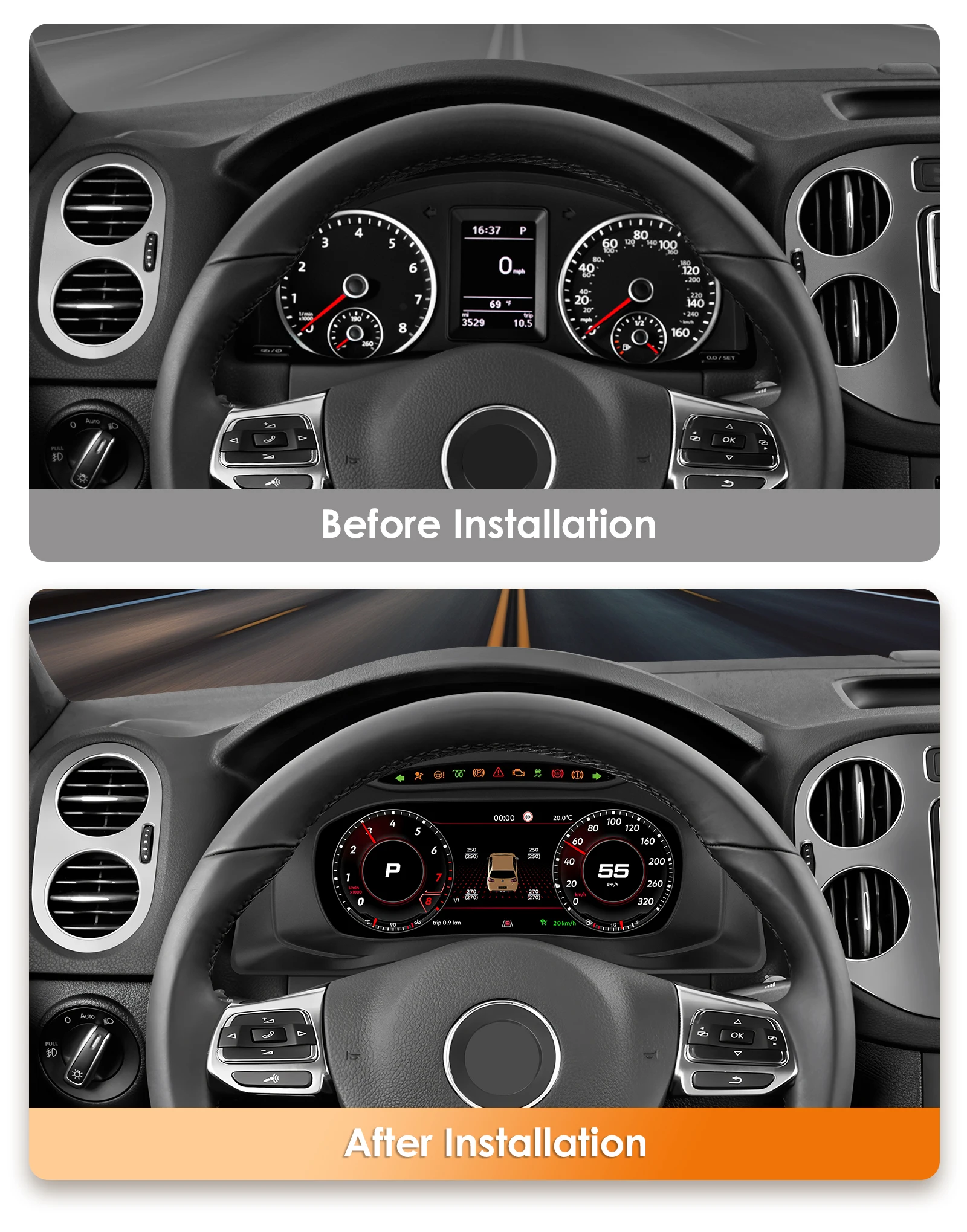 Panel de Instrumentos Digital de 10.25 Pulgadas para Volkswagen VW Tiguan 5N 2008-2016, Cabina Virtual, Velocímetro, Panel de Control, Carplay, Android Auto 2
