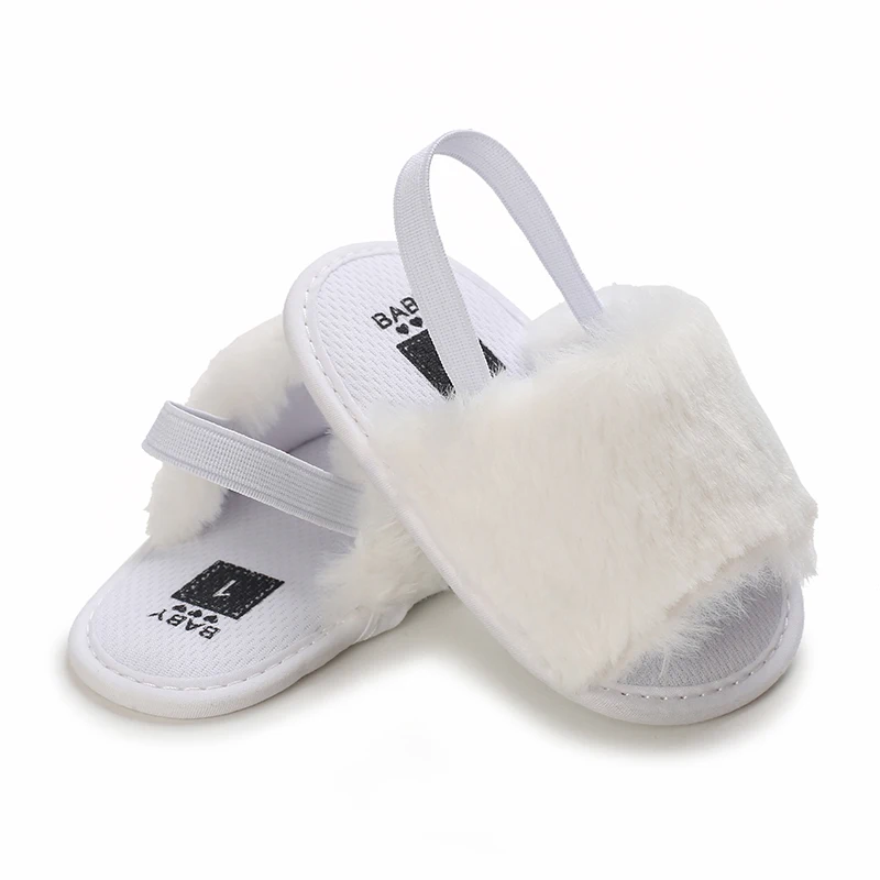 Elastic straps, soft soles, anti slip slippers, soft and comfortable synthetic fur baby sandals
