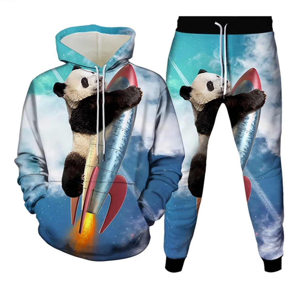 Autumn Men Hoodies+Pants Set Animal Panda Monkey Cartoon Sportswear Suit Women Tracksuits Clothing Casual Pullover High-quality 4