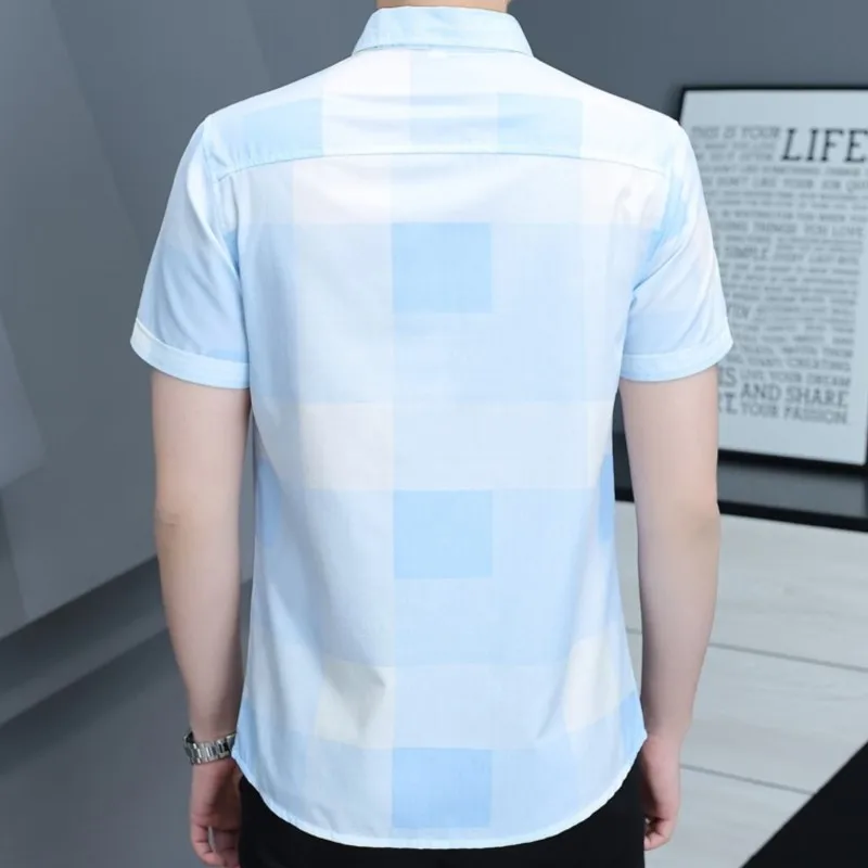 Summer Men Short-sleeved Shirt Korean Version Slim Fashion Handsome Casual Plaid Shirt High Quality Top