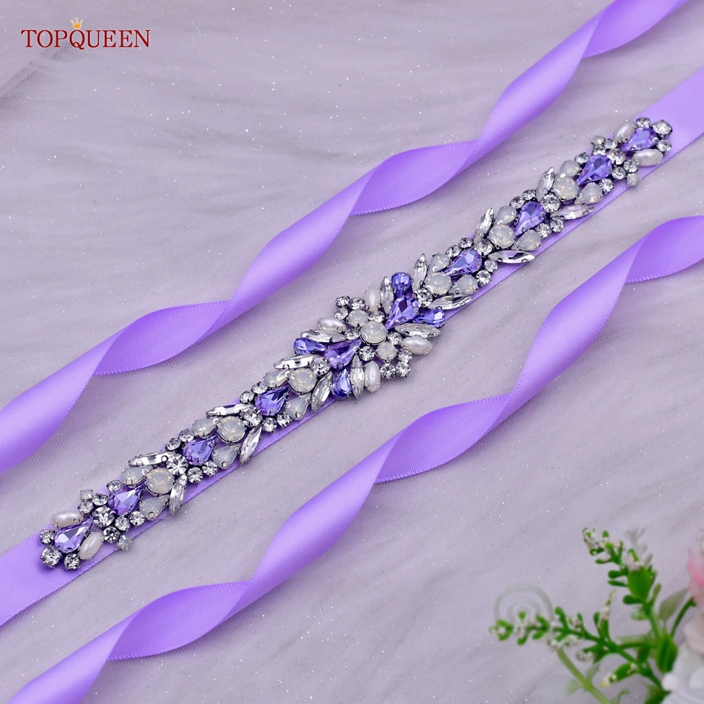 

TOPQUEEN S57 Bridal Dress Belt Purple Rhinestone Opal Sash Wedding Accessories Women Formal Party Evening Skirt Waistband beauty