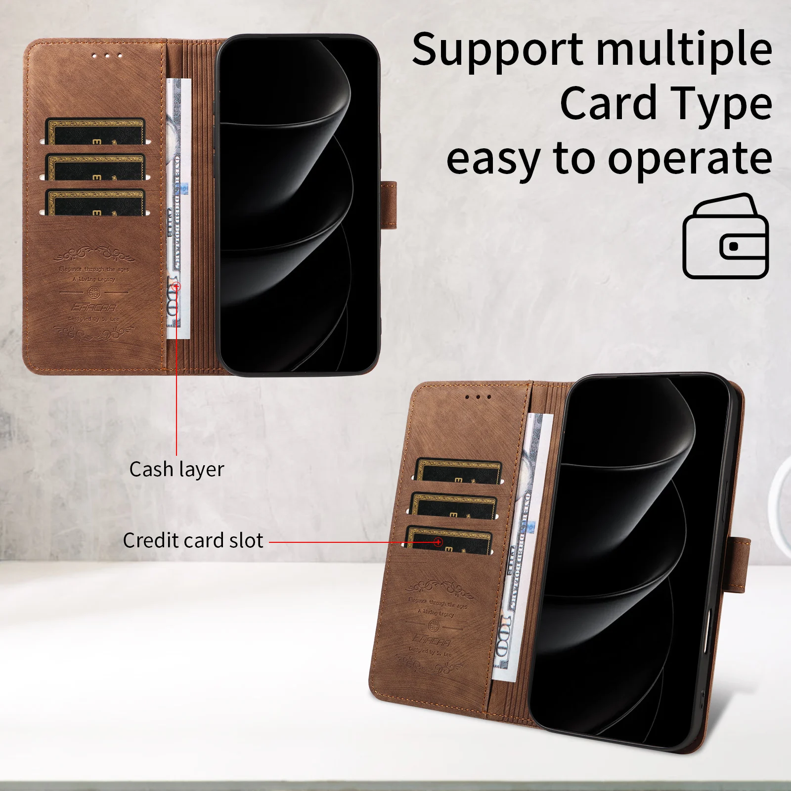Premium TPU Leather Phone Case with Card Slot, Stand, and Wallet Function – Shockproof Protection Cover