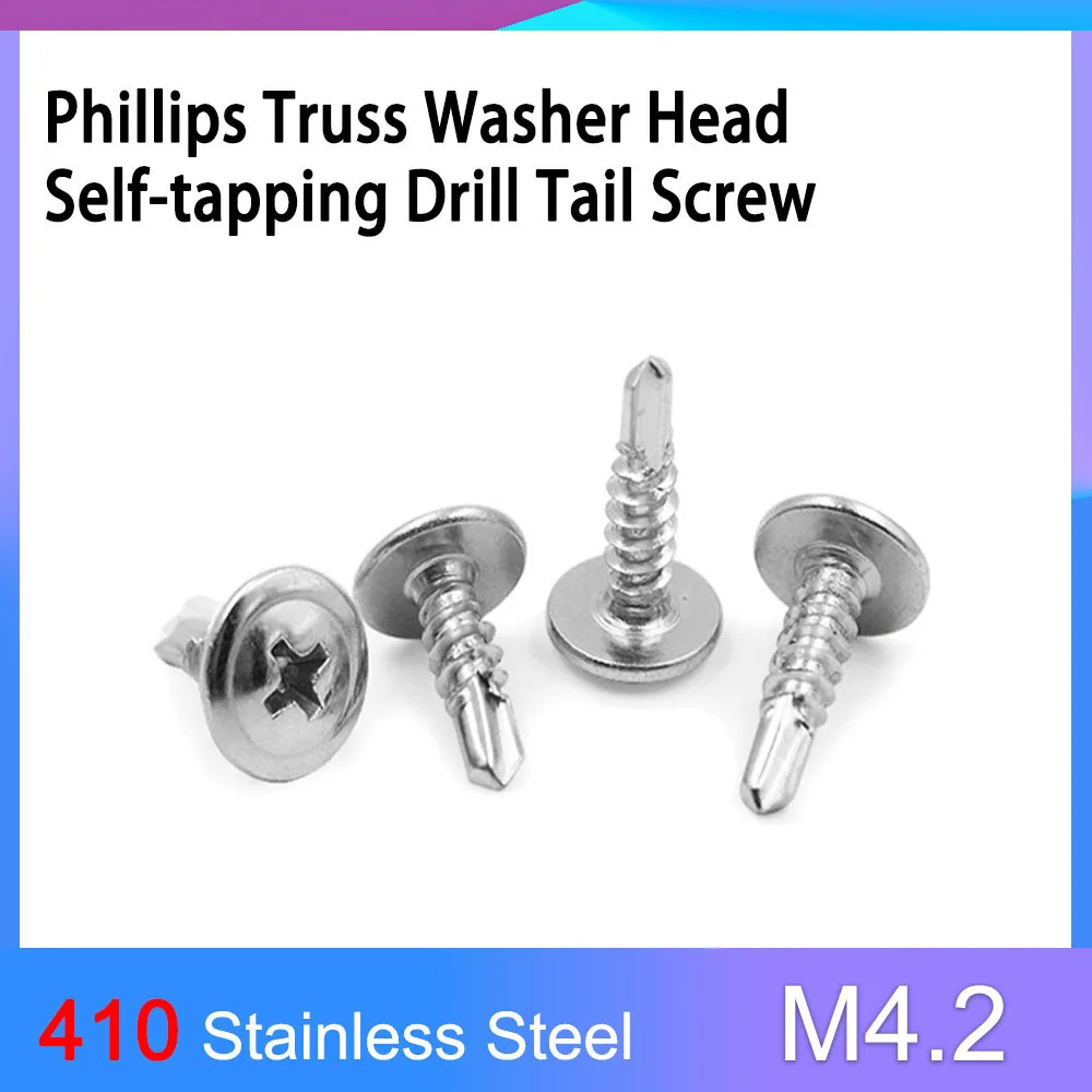 

M4.2 410 Stainless Steel Self-tapping Drilling Tail Screw Phillips Truss Head with Washer
