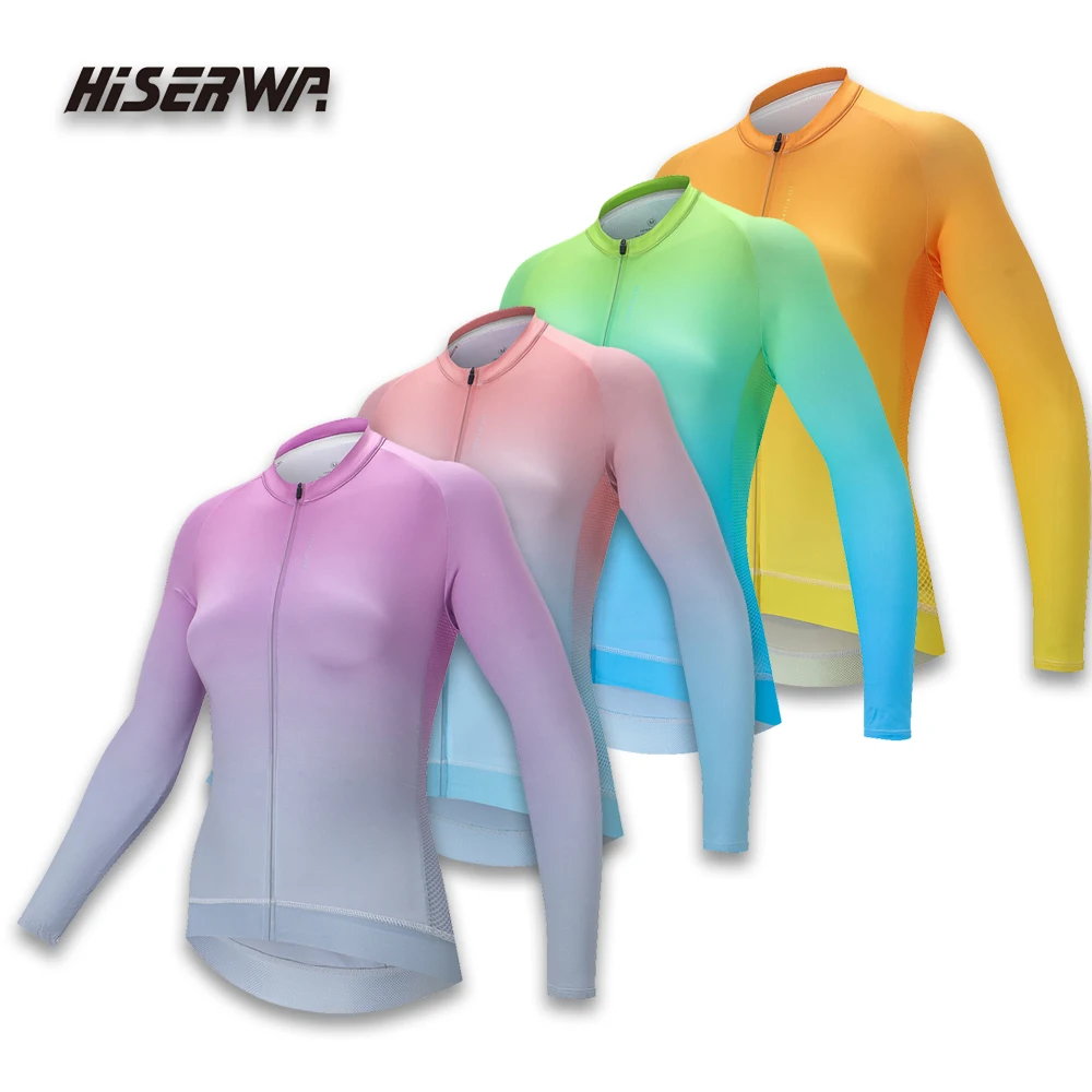 

HISERWA Women's Cycling Jersey Long Sleeve Sun-protective Breathable Road Bike MTB Jersey Spring Autumn Racing Bicycle Clothing