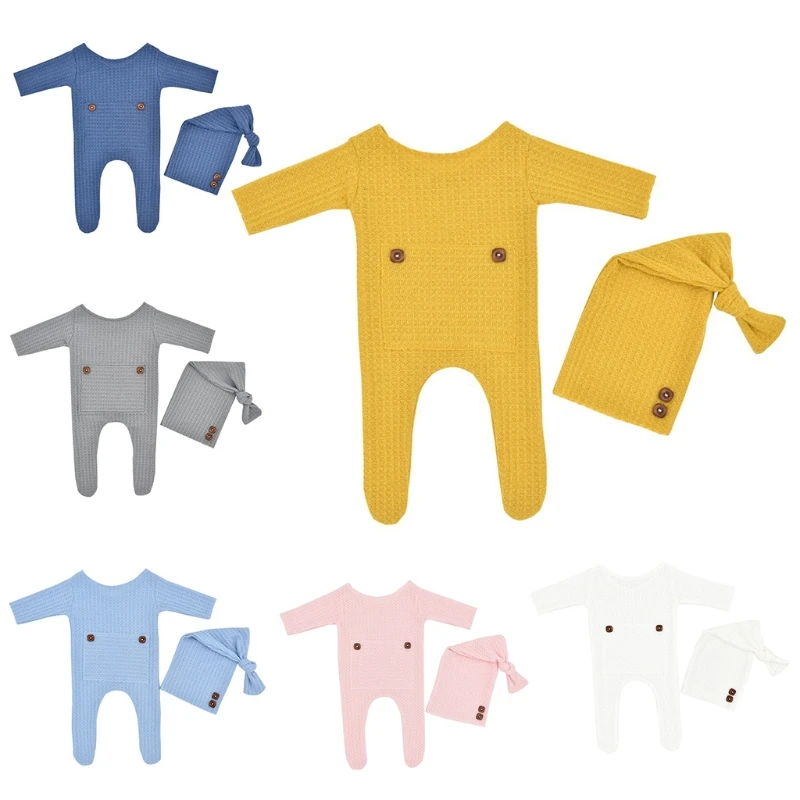 

2 Pcs/Set Jumpsuit Baby Boy Girl Romper Hat Set Newborn Photography Props