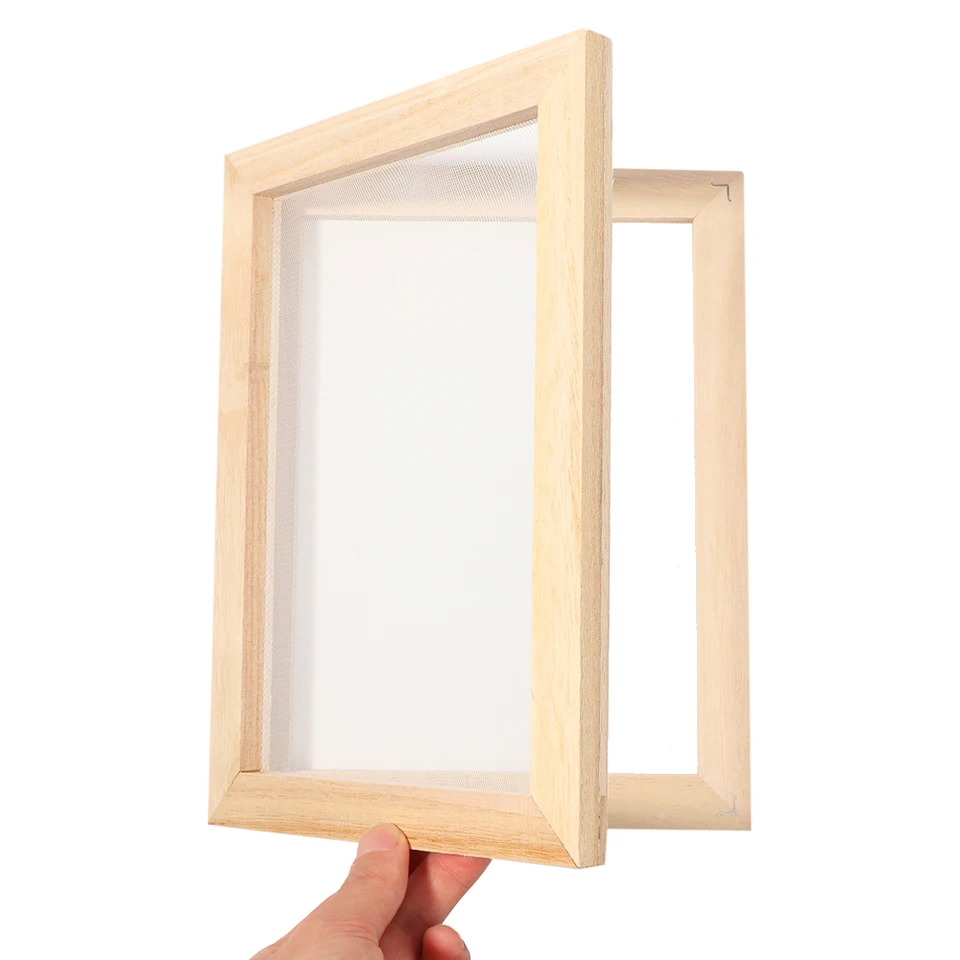 Set 4 Cornici Per Fare Carta Fatta A Mano - Formati B4, A4, A5, A6 In Legno Con Rete - Foto 3