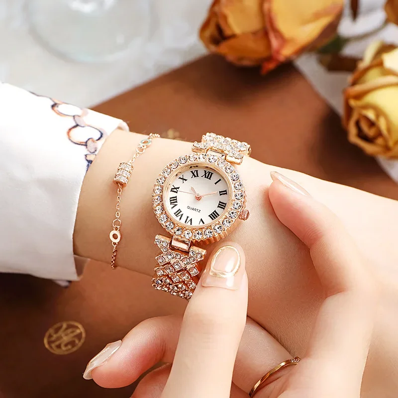 MAYZHISU Women Watches Fashion Women Quartz Wristwatch Small Round Dial Alloy Strap Waterproof Diamond Bracelet Clock for Ladies 3