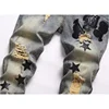 European Jeans With Distressed Patches, Trendy Elastic Slim Fit Leggings, Versatile Men's Pants 3096 3