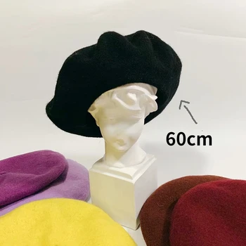  - Big Size Wool Beret Women Men Large 60cm Size Berets Warm Unisex French Style Winter Hat Female Painter Cap
