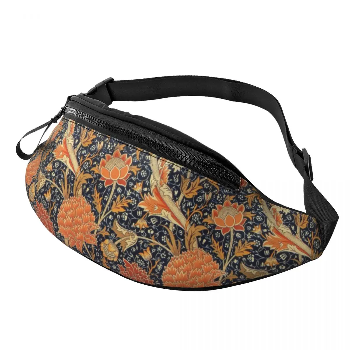 

William Morris Orange Cray Floral Fanny Pack for Travel Hiking Women Men Textile Pattern Crossbody Waist Bag Phone Money Pouch