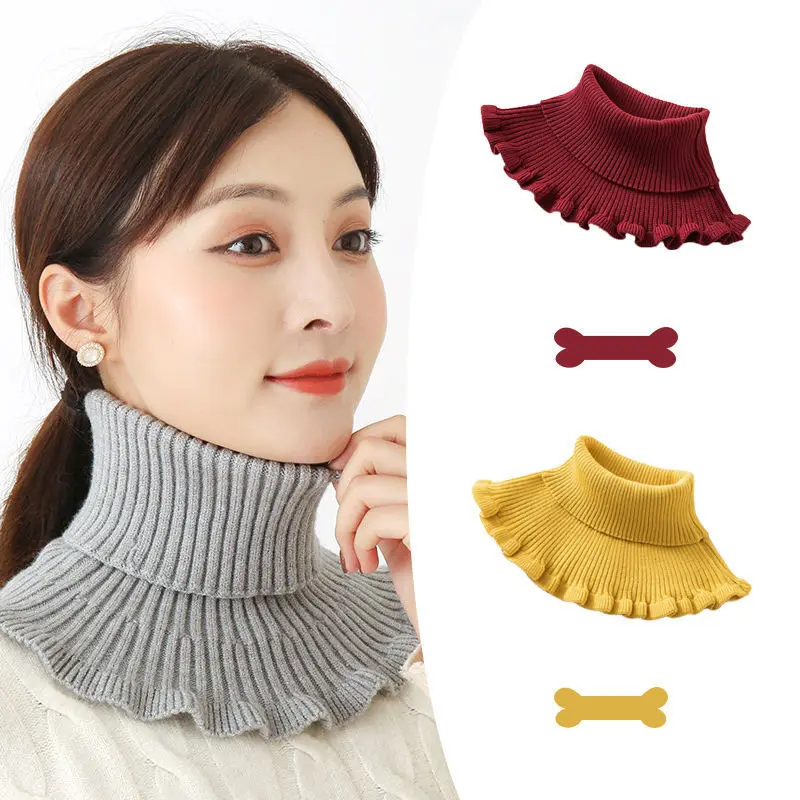 

Warm Knitted Collar Scarf Women Turtleneck Knitted False Fake Collar Detachable Scarf Warm Winter Windproof Wrap Scarf Ruffles