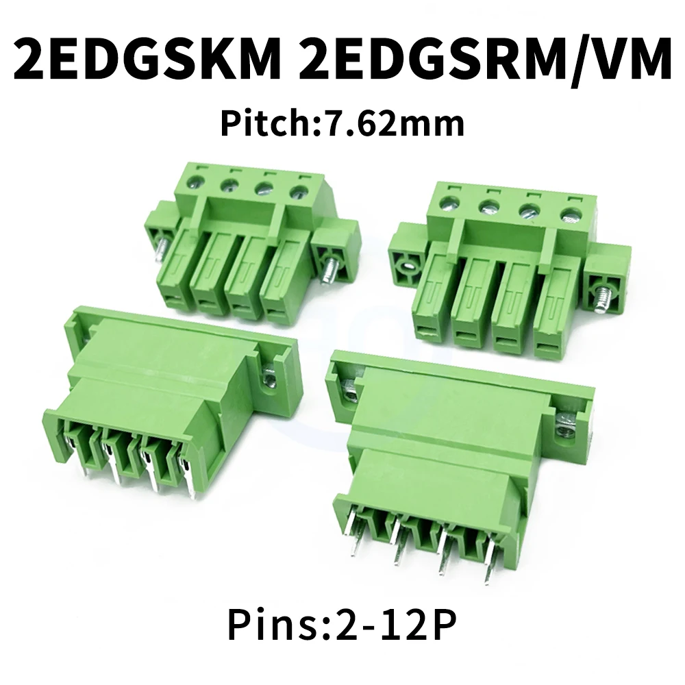 (5 Sets) 2EDGSKM 15EDGSKM 7,62mm Hochstrom-Steckverbinder PCB-Klemmenblock mit Befestigungslöchern 2-12P 2EDGSRM 2EDGSVM 7,62