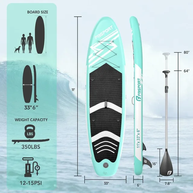 11' Premium Stand Up Paddle Board, Wide Stable SUP with Accessories & Bag for Youth & Adult