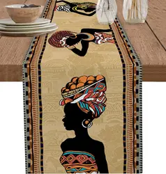 Ethnic Boho Linen Table Runner - Farmhouse Decor & Holiday Party Accent - 150x33cm 59x13inch (01)