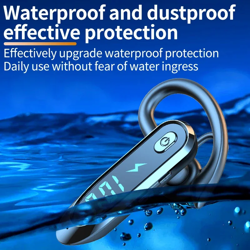Enhanced Bluetooth Earphone with 270° Rotating Ear Hook, LED Display, HIFI Stereo Sound, Noise Reduction, and Waterproof Features