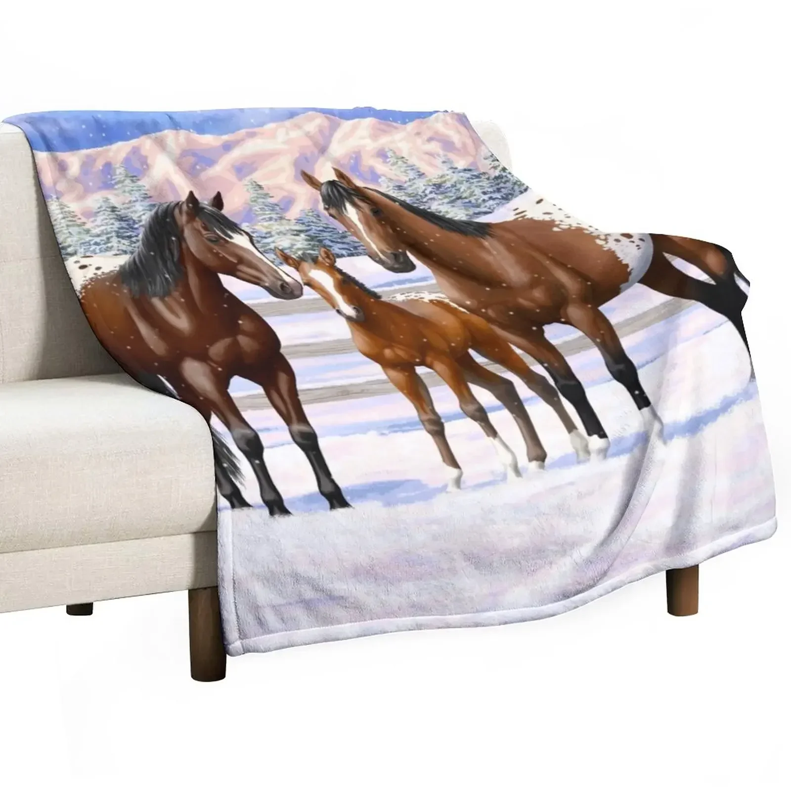 

Bay Appaloosa Quarter Horses In Winter Snow Throw Blanket valentine gift ideas Tourist warm for winter Thermal Blankets