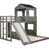 House Bunk Beds Twin Over Full Size, Wood Bunk Beds with Roof and Window Distressed Grey, Twin Over Full with Slide 6