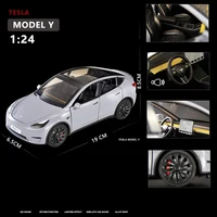 1:24 Teslas Model Y Model 3 With Charging Pile Alloy Car Diecast Metal Toy Car Model Sound and Light Childrens Collectibles Gift 2