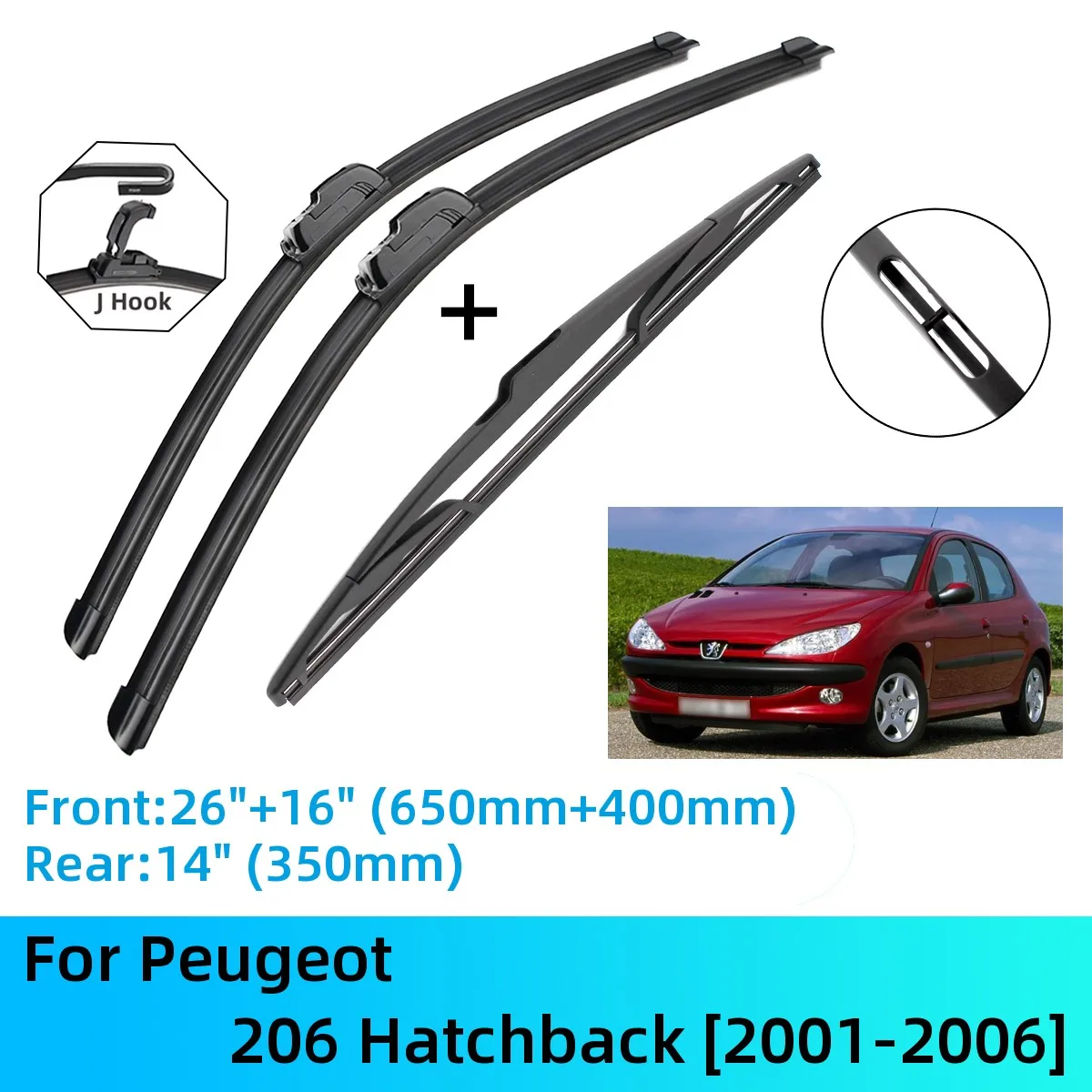 Jeu de balais d'essuie-glace avant et arrière, pour Peugeot 207, hayon  2006-2020, pare-brise, vitres avant et arrière 26 + 17 + 16 - AliExpress