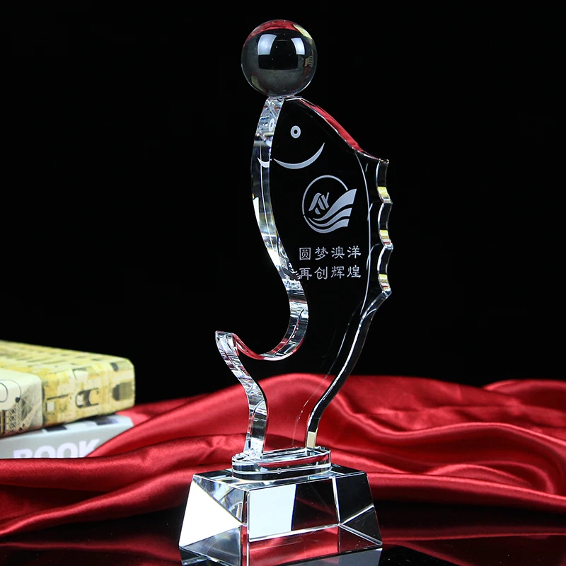 Customized Annual Fish Fishing Competition Crystal Trophy, Lettering High-end Souvenir, Home Decor Awards Fish Shape Trophy, 1Pc