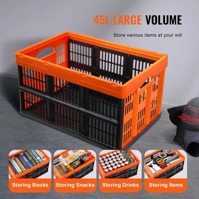 SucceBuy 45L 3/6 Pack Plastic Collapsible Storage Basket Folding Bins with Handles Stackable Containers for Clothes Grocery Toys