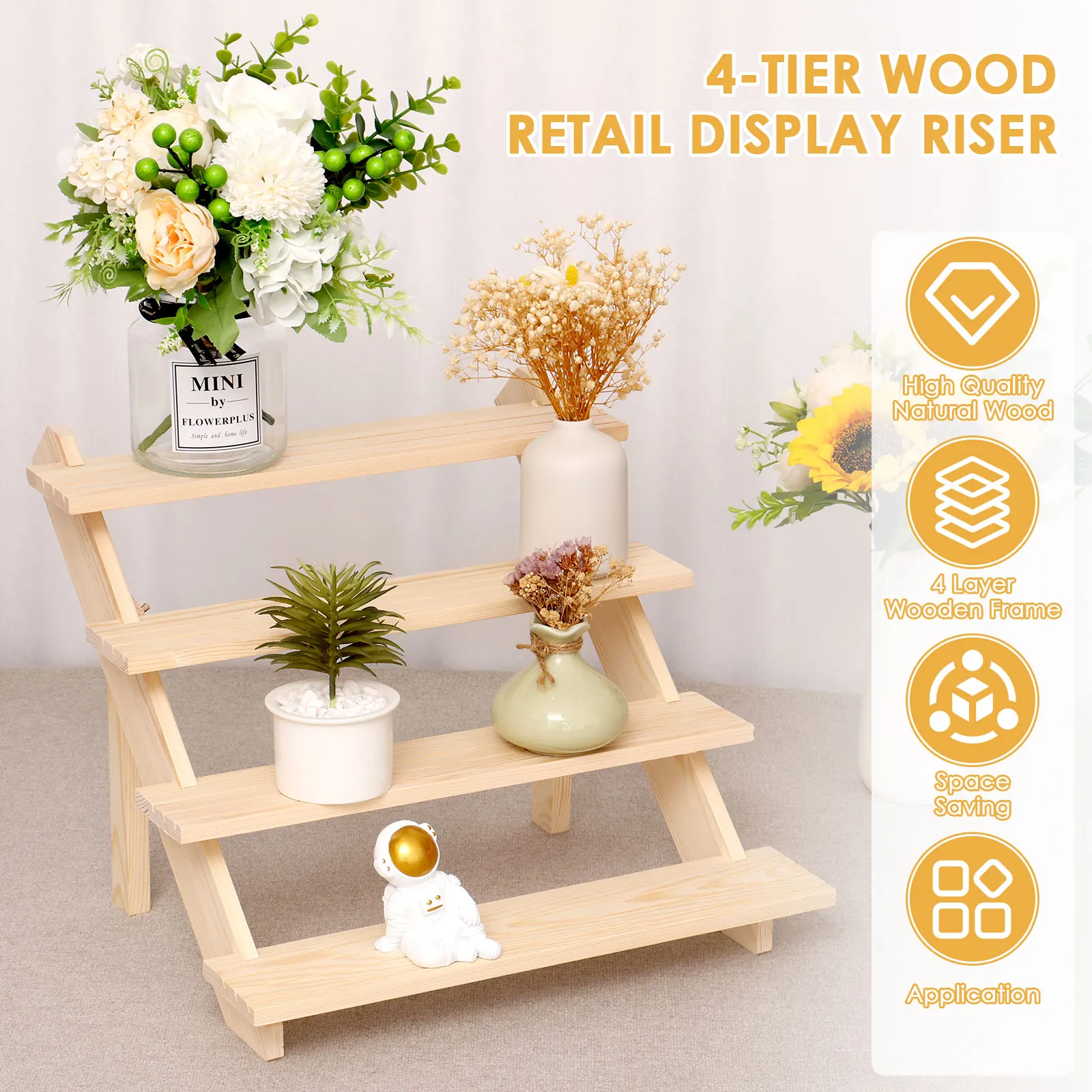 Wooden Display Stand Organizer Wood Riser Display Shelf for Wedding Party Dessert Cupcake Jewelry Collectibles Display Riser 2