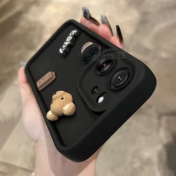Cute 3D Bear Coffee Cartoon Silicone Phone Case - Soft Matte Cover - mi 11 lite 5g (Baby Black)