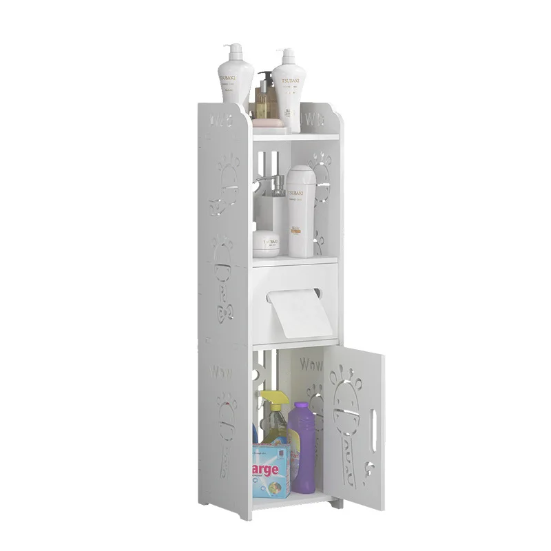 

Compact Bathroom Storage Cabinet: Thin Corner Floor Vanity Organizer Narrow Bath Sink Solution Space-Efficient.