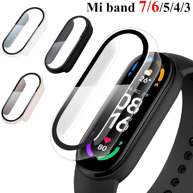 Защитный чехол 2 в 1 для Xiaomi Mi Band 7 6 5 4 3, Чехол + пленка, полноразмерный защитный чехол для Mi band 7 6 4, аксессуары для корпуса