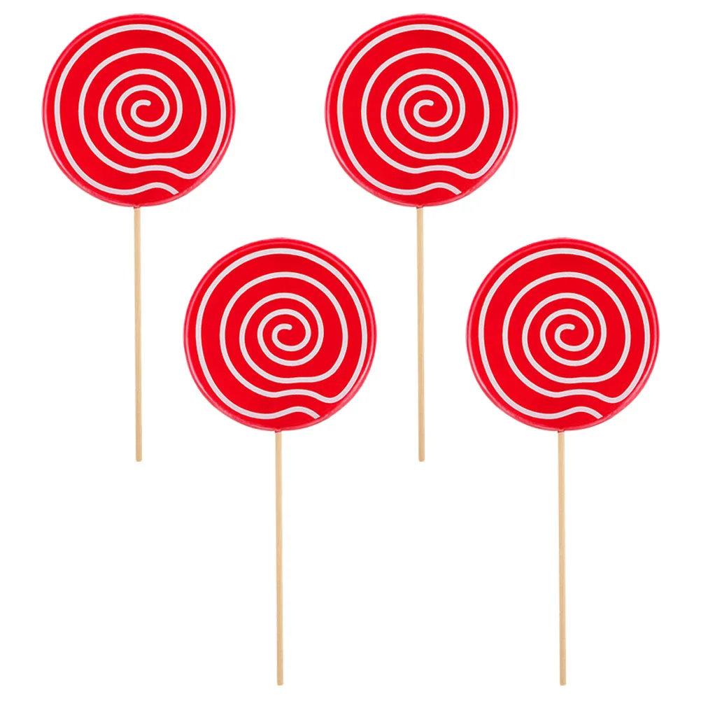 

4 Pcs Simulation Lollipop Giant Photography Prop Festival Decorations Lollipops Jumbo Model Vivid Wooden Party Candy