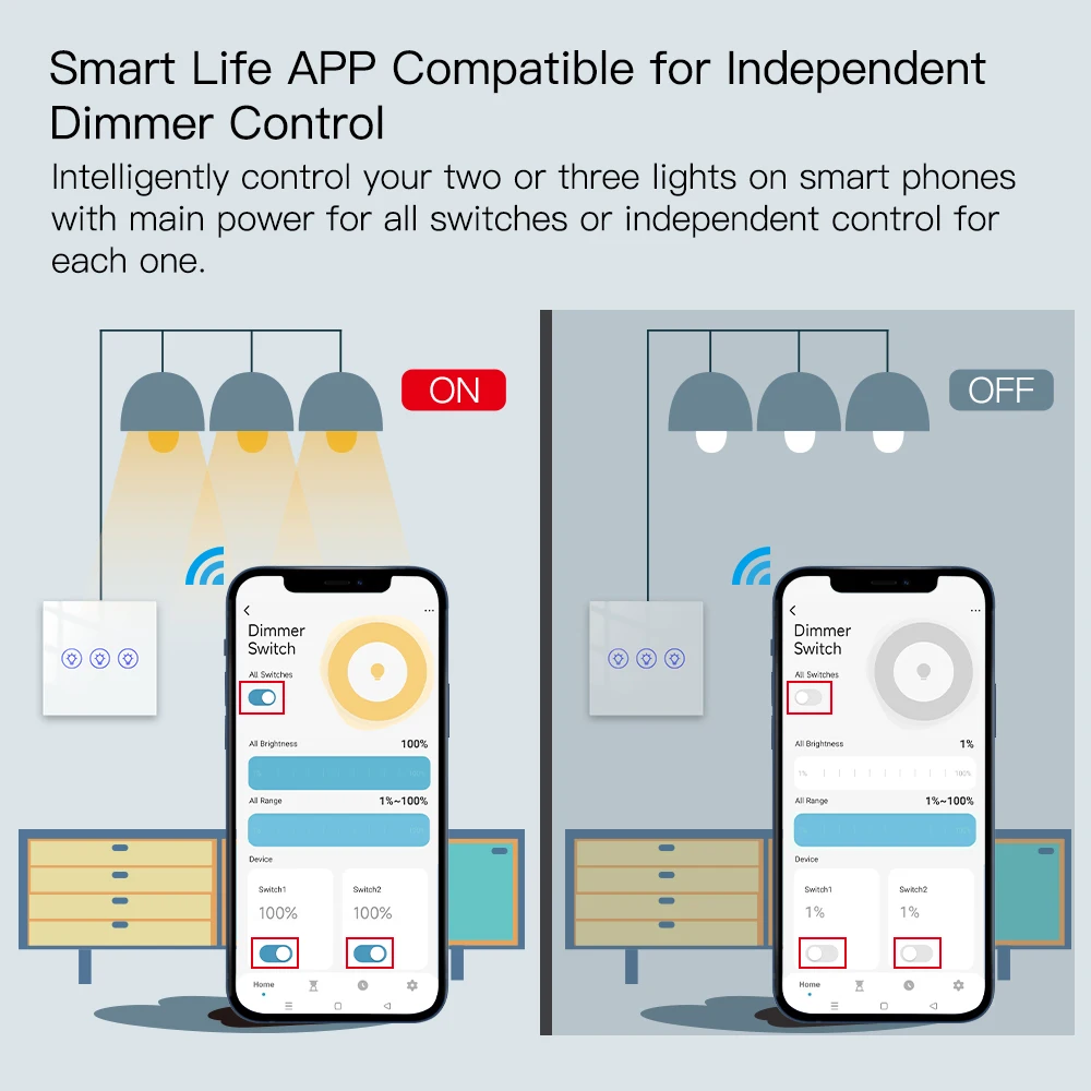 Moes WiFi Light Dimmer Switch brightness Wireless Control Smart Life/Tuya APP Light Mode 1/2/3 Gang EU smart switch,smart light switch