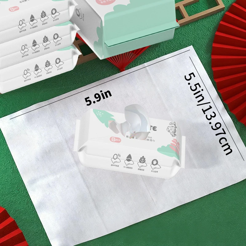 미니 물티슈 8개 소형팩, 총 64개 여행용 휴대용 위생 물티슈 ( 및 성인용), 손과 얼굴 세정용 보습 물티슈