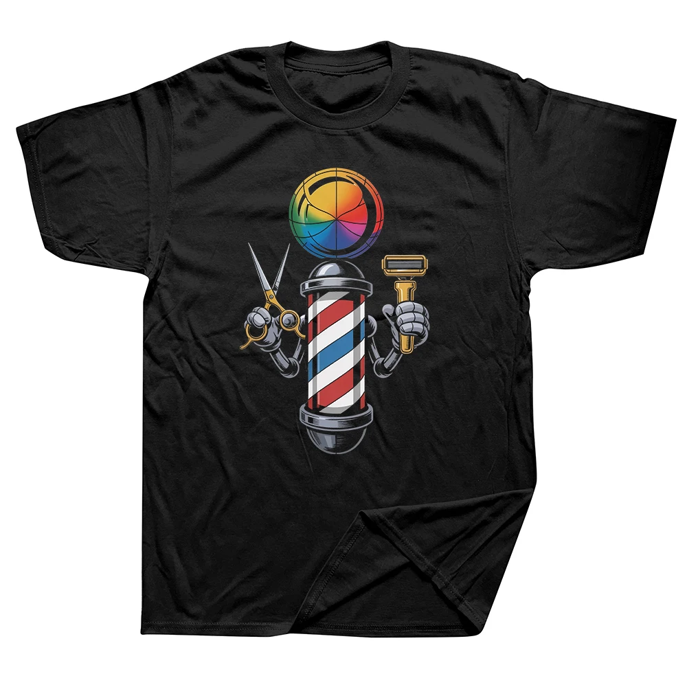 Lustiges Barbierstangen-Regenbogen-Basketball-Baumwoll-Streetwear-T-Shirt, Humor-T-Shirt, locker geschnittene Kleidung für Männer und Frauen, Kurzarm