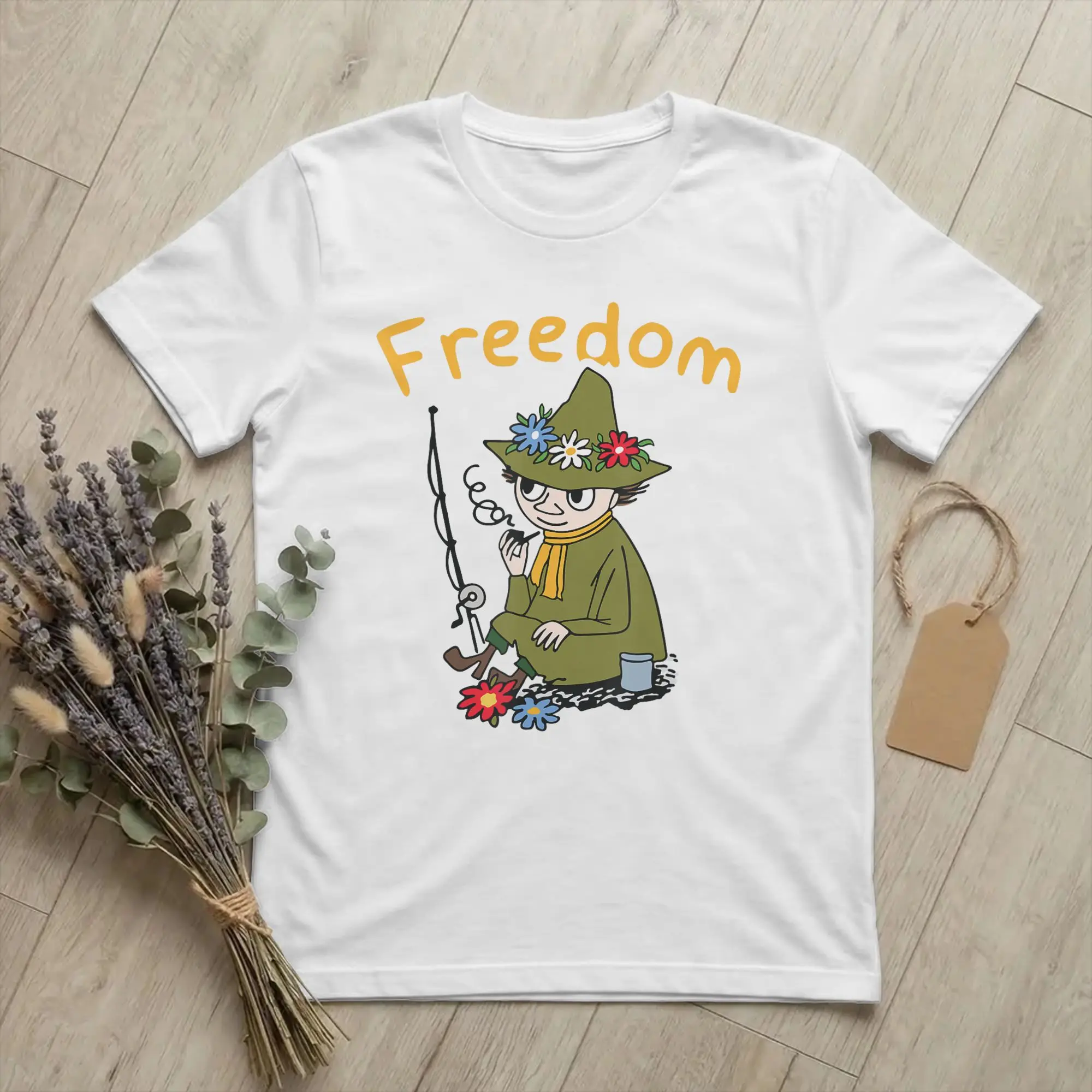 Harajuku Moomings Snufkin Fishing T-Shirt für Männer und Frauen, Rundhals, Kurzarm, Baumwolle, Sommer-Oberteil