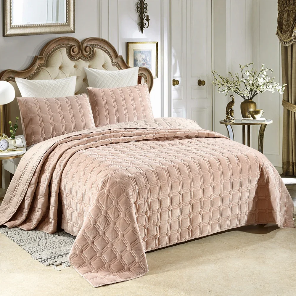 

3pc High-end velvet cotton Bedspread on the bed Double sided bedspreads and coverlets blanket Couple bed quilt Mattress topper