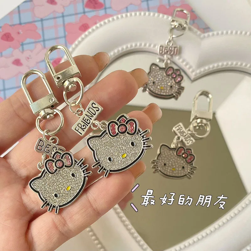 

Kawaii Hello Kitty Diamond Keychain Sanrio Cute Kitty Pendant Girls Cartoon Best Friends Keyring Christmas Gifts for Couples