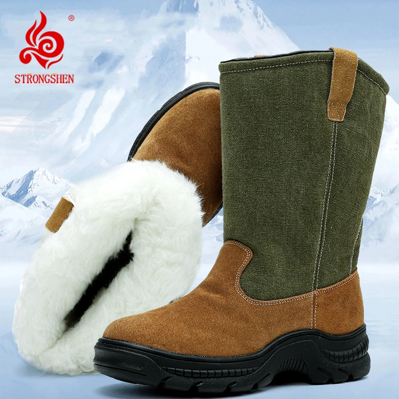 STRONGSHEN Men Boots Winter Women Suede Waterproof Warm Snow Boots Thick Plush Retro Couple Slip-Resistant Cotton Shoe Plus Size