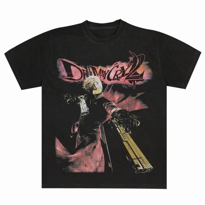 Devil May Cry 2 Dante T-Shirt – Gaming-Thema Geschenk-T-Shirt mit Retro-Muster – Fan-Geschenk Unisex T-Shirt – Lässiges Alltags-T-Shirt mit Printmuster
