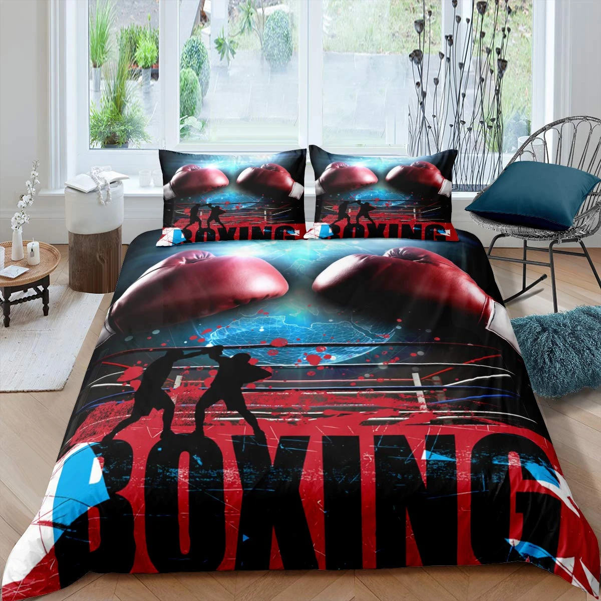 Boxing Duvet Cover Set Sports Games Theme Twin Bedding Set Microfiber