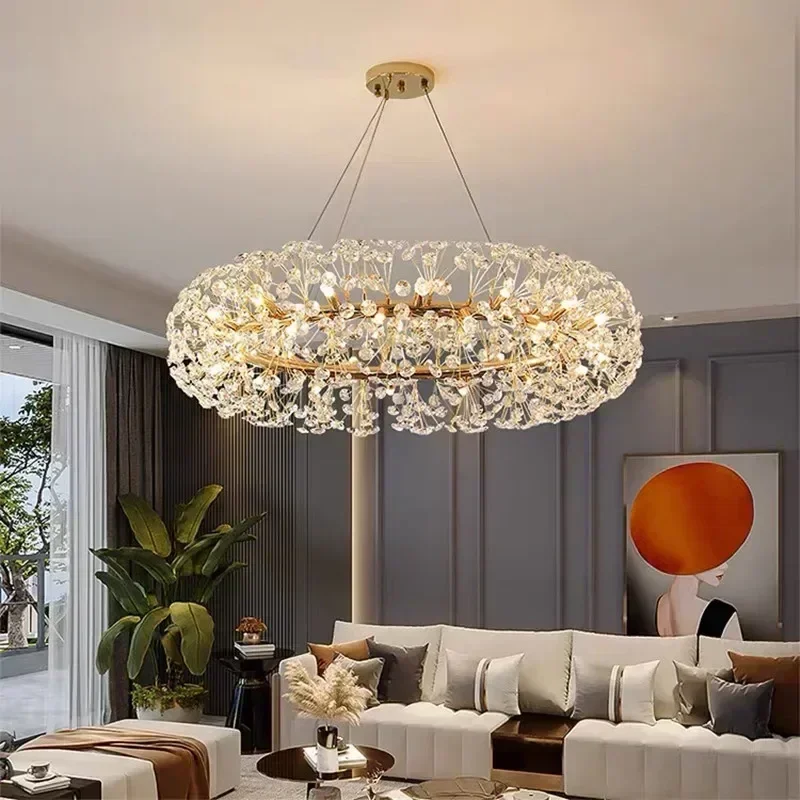 Sunflower long crystal chandelier living room bedroom hall loft indoor round light luxury golden chandelier pendant lights pendant lamp chandelier lighting