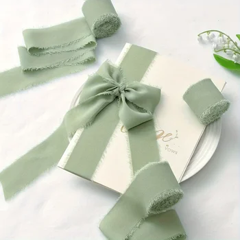 Nastro in Chiffon con frange verde menta-nastro in poliestere sfilacciato da 5 metri per mazzi, artigianato, inviti di nozze e decorazioni