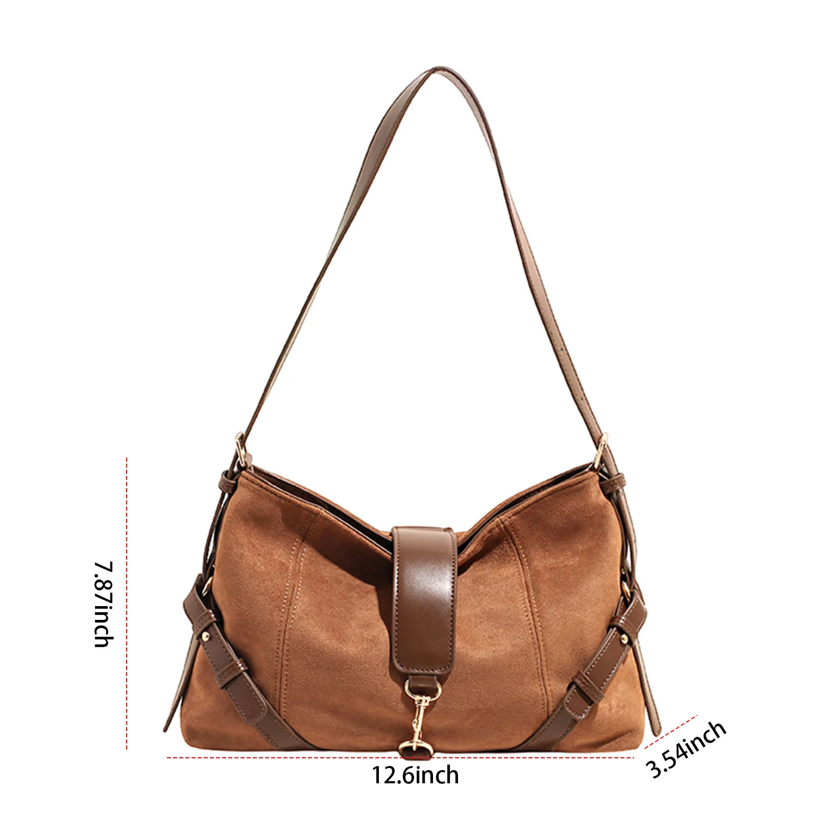 Women Girls Faux Suede One Shoulder Armpit Bag with Adjustable Straps Underarm Shoulder Bag for Travel Shopping Work Daily Use