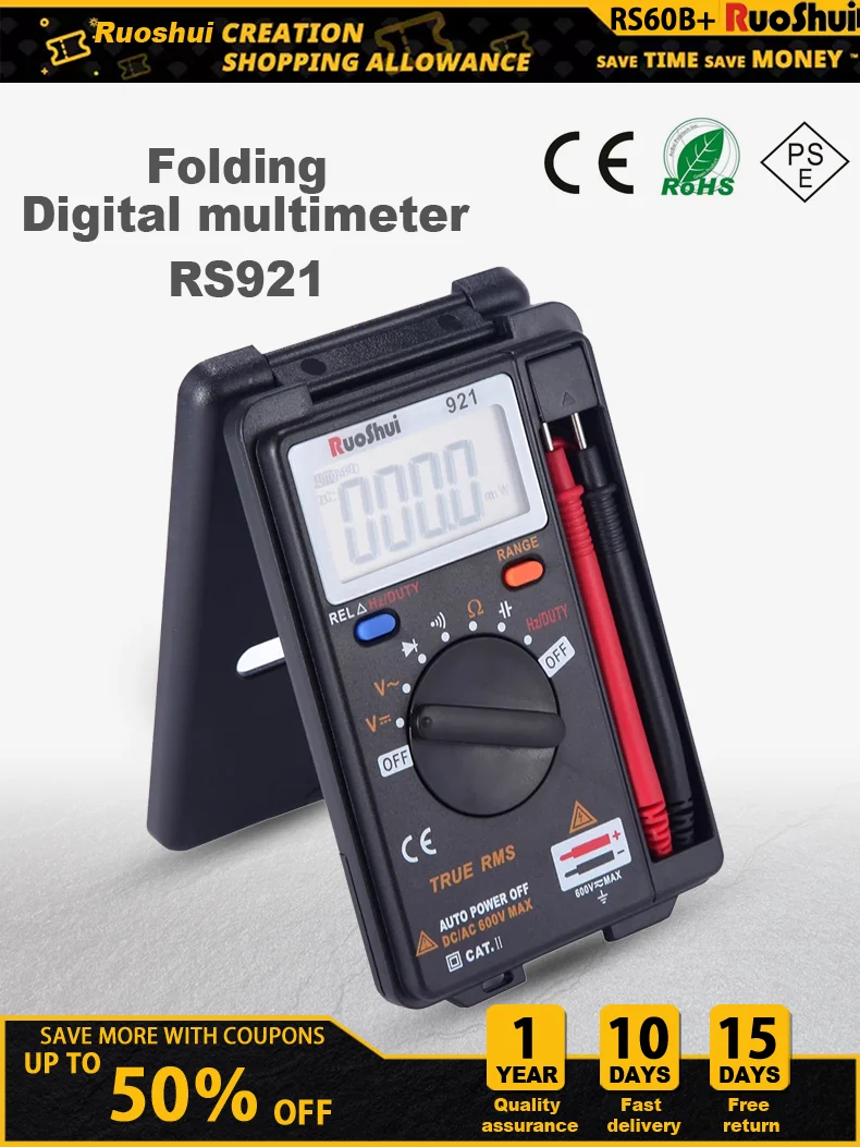 RuoShui VC921 4000 Counts Mini Palm Digital Multimeter Voltage Resistance Capacitance Foldable Multimetro Electrical tester force measuring device