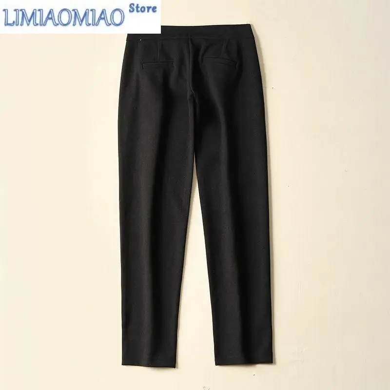 New Warm and Slim Casual Pants Autumn Winter Woolen Straight Leg Nine Pants Commuter Pants with Haren cargo pants women