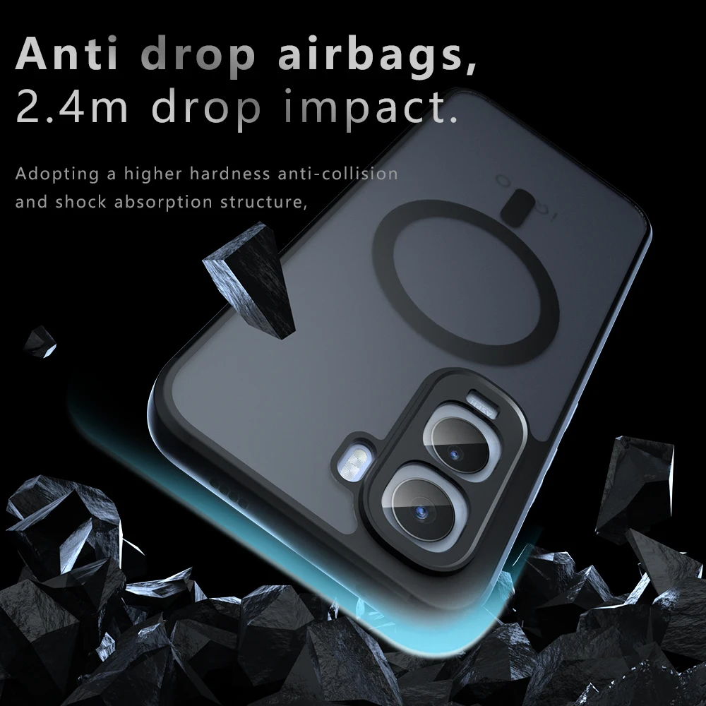Frosted Matte Shockproof Magnetic Phone Case - Transparent Cover with TPU Bumper