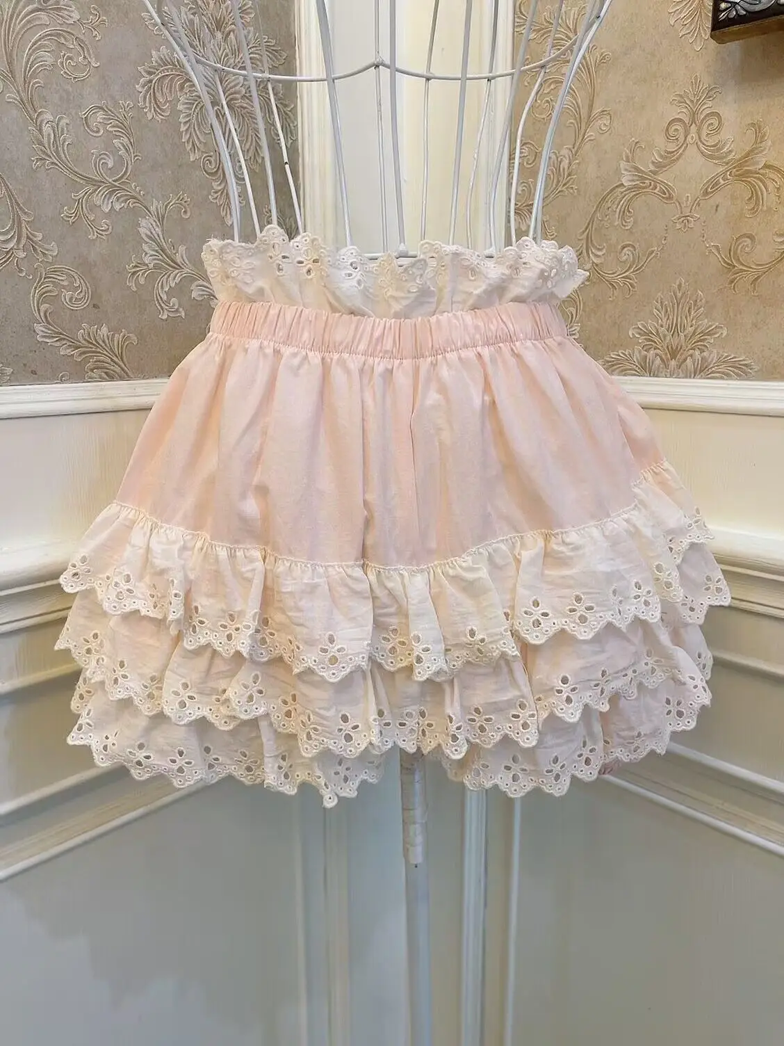 Dophee Original Girl Princess Plush Ball Lace-up Cake Skirt All-match Elastic Waist Bottom Shorts Live Home Shorts Skirts