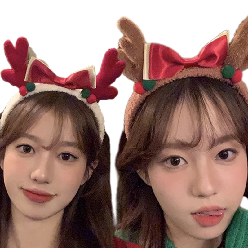 

A2ES Elk Antlers Headwear with Bow Deer Horns Headband Christmas Easter Hairband